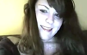 Shy girl plays with her big tits