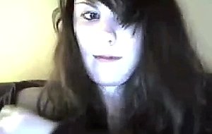 Shy girl plays with her big tits