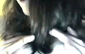 Shy girl plays with her big tits