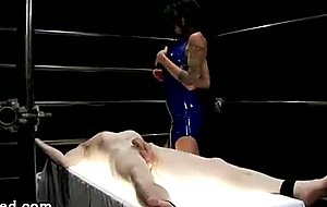 Busty tattooed tranny fucks bound guy in mouth and ass