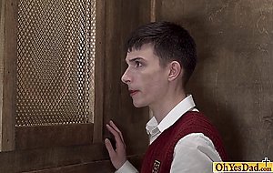 Twink ass rimmed by old priest and bareback fucked hard