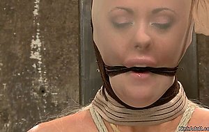 Huge tits blonde is gagged and caned