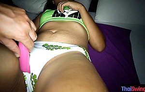 His hot cute amateur asian GF begs for a quick creampie