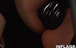 Latex girl with big tits gets used