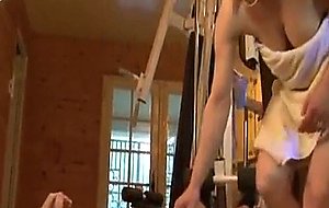 Mature woman fucked by young guy in gym