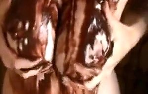Messy chocolate boobies