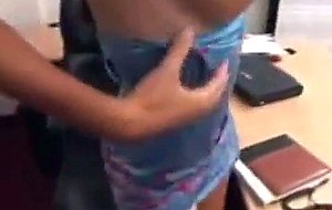 TS lady masturbating with vibrator at the office