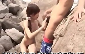 Skinny asian teen fucked at the beach