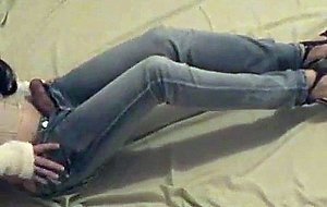 Tranny Teen in Jeans Plays on...