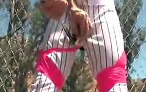 Blonde babe baseball player tied up for some real hardcore thing