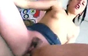 Shemale drills girl in ass in amateur threesome scene