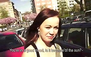 Sexy young czech redhead is paid to strip down and fuck in public
