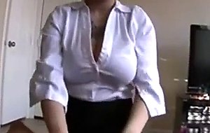 Big tit amateur nerd in office clothes jerk and facial 
