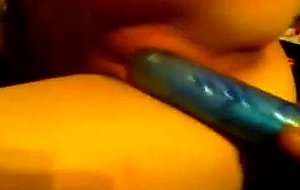 Woman getting blue dildo to the pussy
