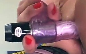 Small titty brunette chick slams herself with vibrator