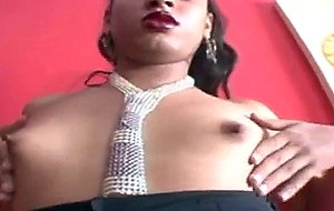 Small tits tranny jerking off her cock