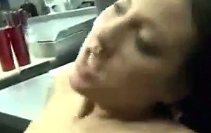 Brunette slut at work is paid to fuck in the kitchen