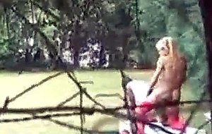 Tall blonde tranny nailing guy in the park