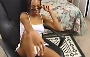 Ebony teen gets two black cocks