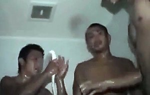 Japanese straight guys taking a shower at the same time