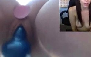 Double angled squirting action on webcam