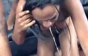 Black ghetto slut face fucked until she gags