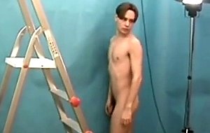Young naked model takes old meat in his fresh ass