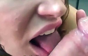 Girl with a huge tongue blows dick