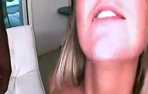 Hot blonde babe gets cum from her trainer