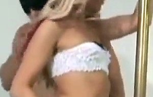 Amazing ts stripper banged bareback by blindfolded guy