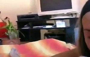 Sexy brunette girlfriend gives oral job and rides her boyfriend till he cums inside her bald pussy