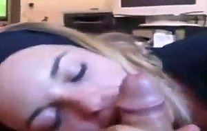 Sexy brunette girlfriend gives oral job and rides her boyfriend till he cums inside her bald pussy