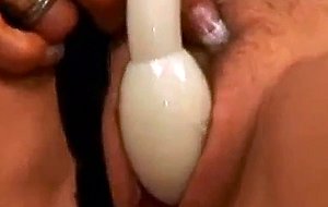 Blonde lady plays with vibrator