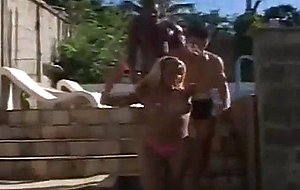 Blonde ts and 2 bisexuals fucking outdoors