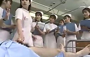 Japanese nurses watch man get handjob
