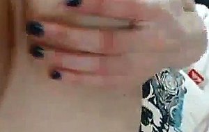 Hot babe with huge tits rubs her clit to orgasm