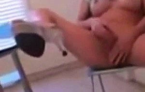 Busty beauty jerking at home