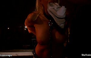 Huge tits blonde getting slave training