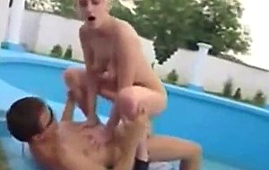 Sexy short hair blonde pool fuck