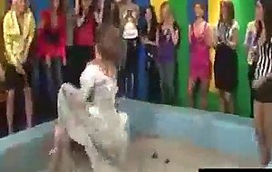 Two sweet brides wrestling in mud in european contest