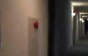 Japanese bad girls give public bj in a hotel hallway
