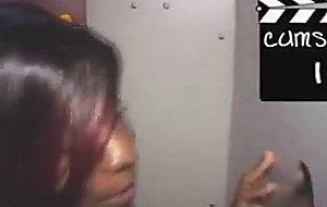 Black girl takes cumshot on her tits at glory hole