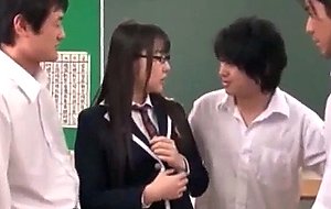 Hot jap teacher wear glass sex in classroom