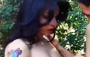 Filthy tranny giving head & gets anilingus