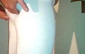 Amateur crossdresser in white leggings