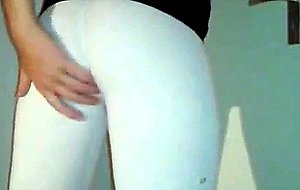 Amateur crossdresser in white leggings