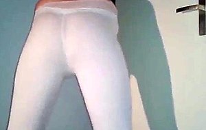 Amateur crossdresser in white leggings
