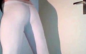 Amateur crossdresser in white leggings