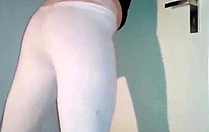 Amateur crossdresser in white leggings
