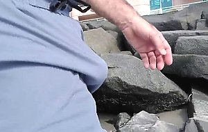 Jerking off on public beach-Big Cum Shot-Hairy Bear